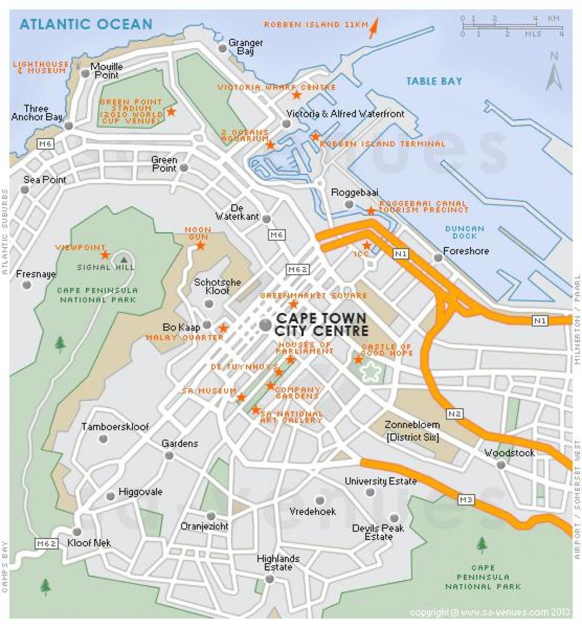 şəhərin xəritəsi cape town əsrin 