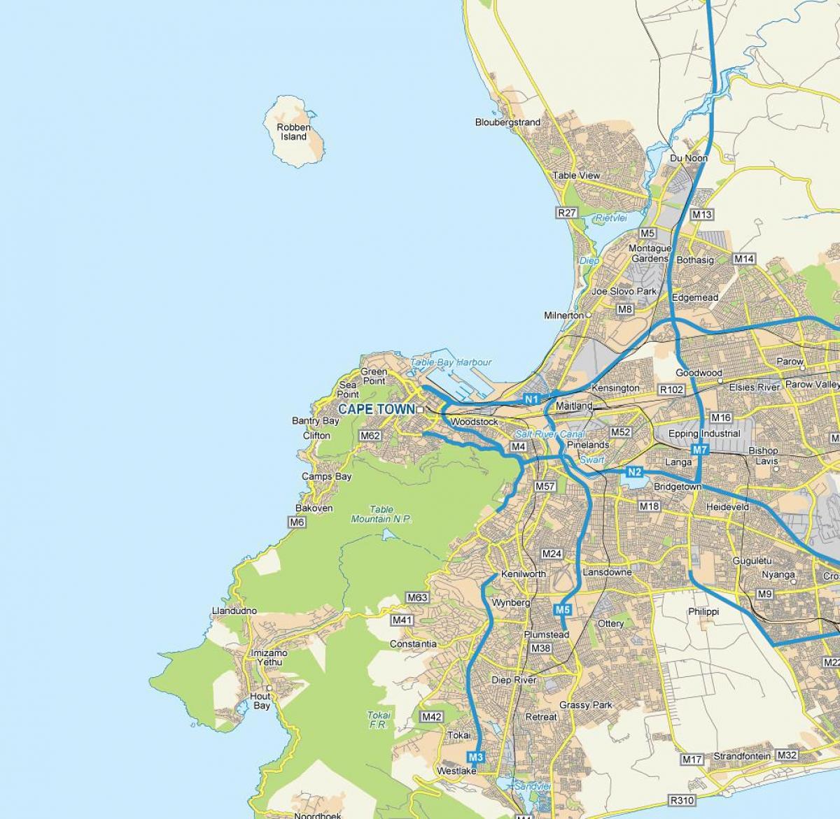 Cape town mərkəzi şəhərin Xəritəsi